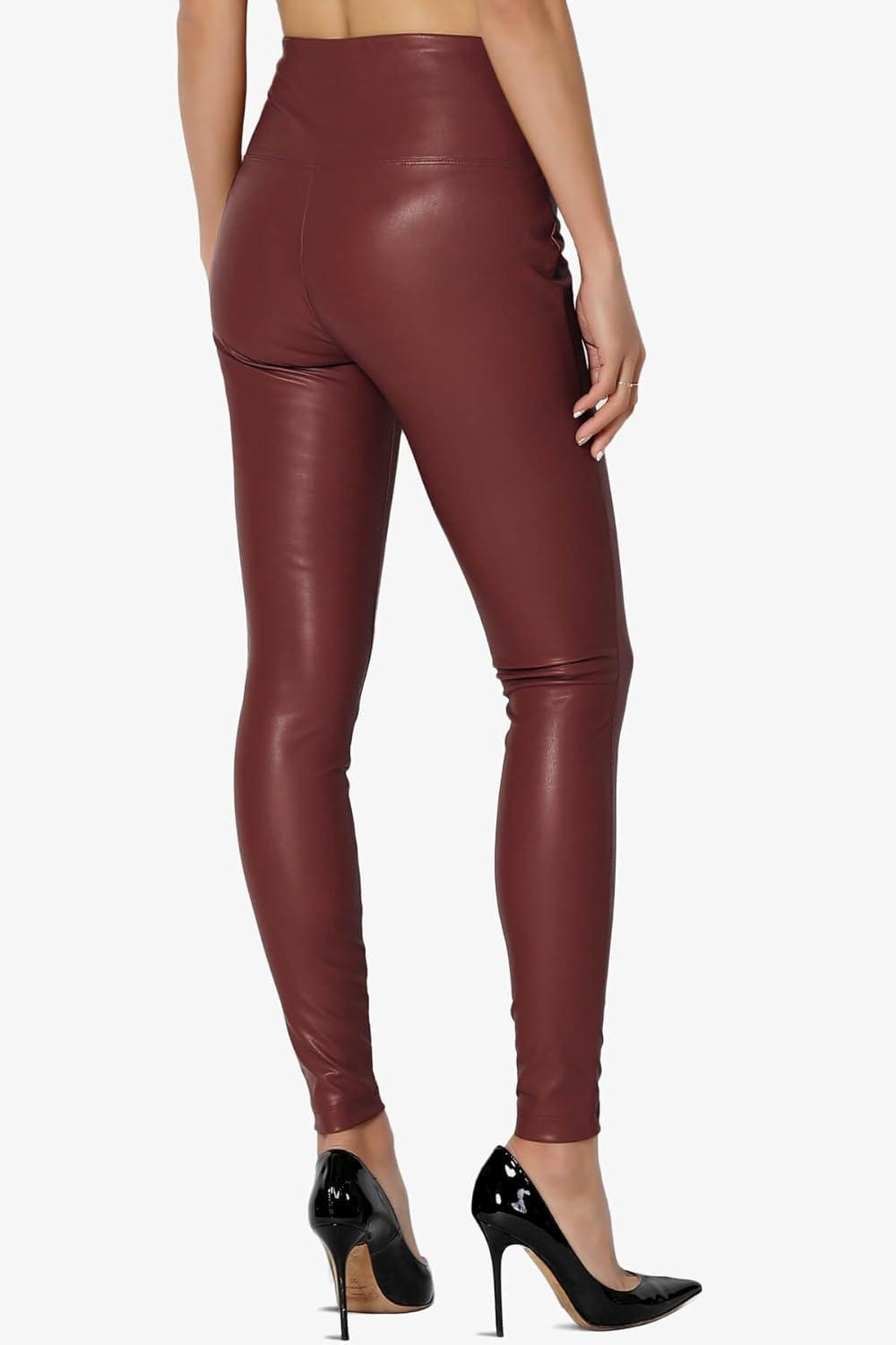 imageTheMogan Womens Sexy High Waist Faux Leather Leggings Slim Fit Stretch Pants Casual Night OutDark Rust