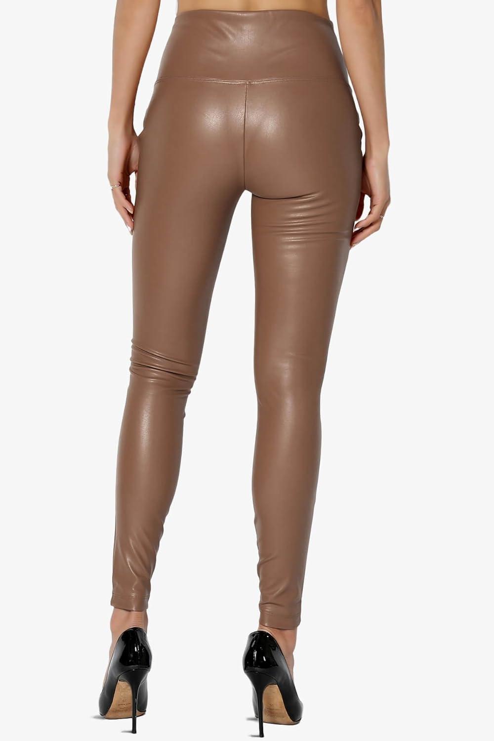 imageTheMogan Womens Sexy High Waist Faux Leather Leggings Slim Fit Stretch Pants Casual Night OutDeep Camel