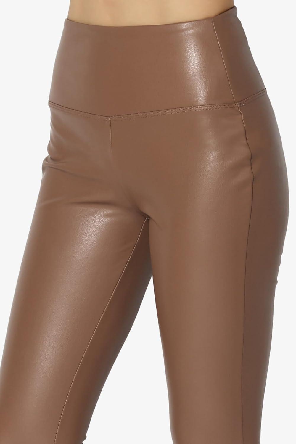 imageTheMogan Womens Sexy High Waist Faux Leather Leggings Slim Fit Stretch Pants Casual Night OutDeep Camel