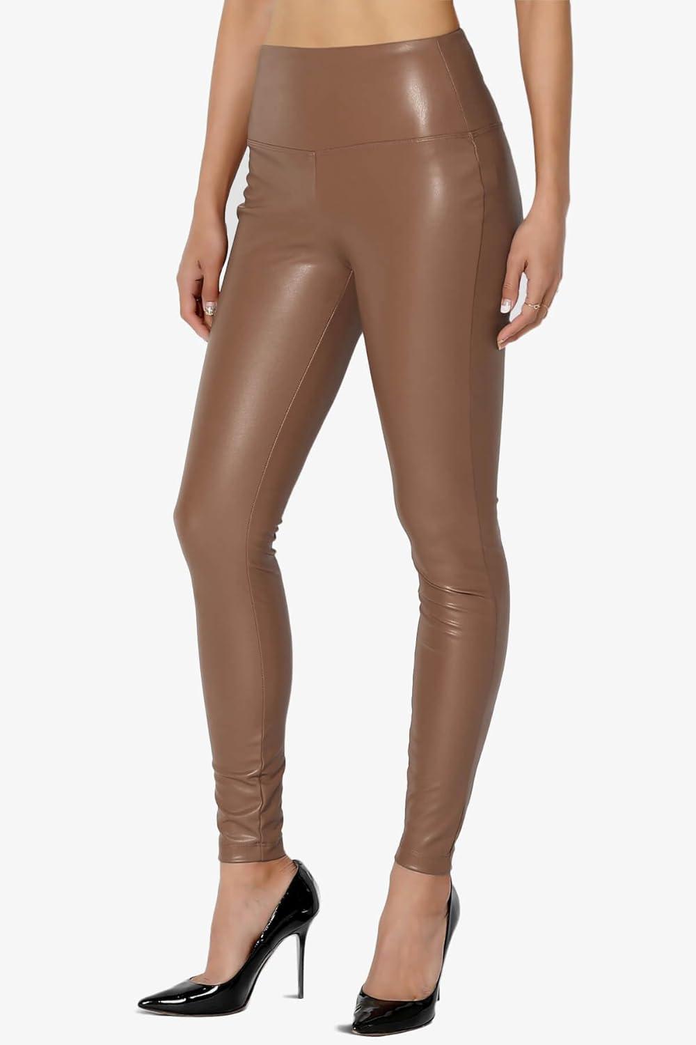 imageTheMogan Womens Sexy High Waist Faux Leather Leggings Slim Fit Stretch Pants Casual Night OutDeep Camel