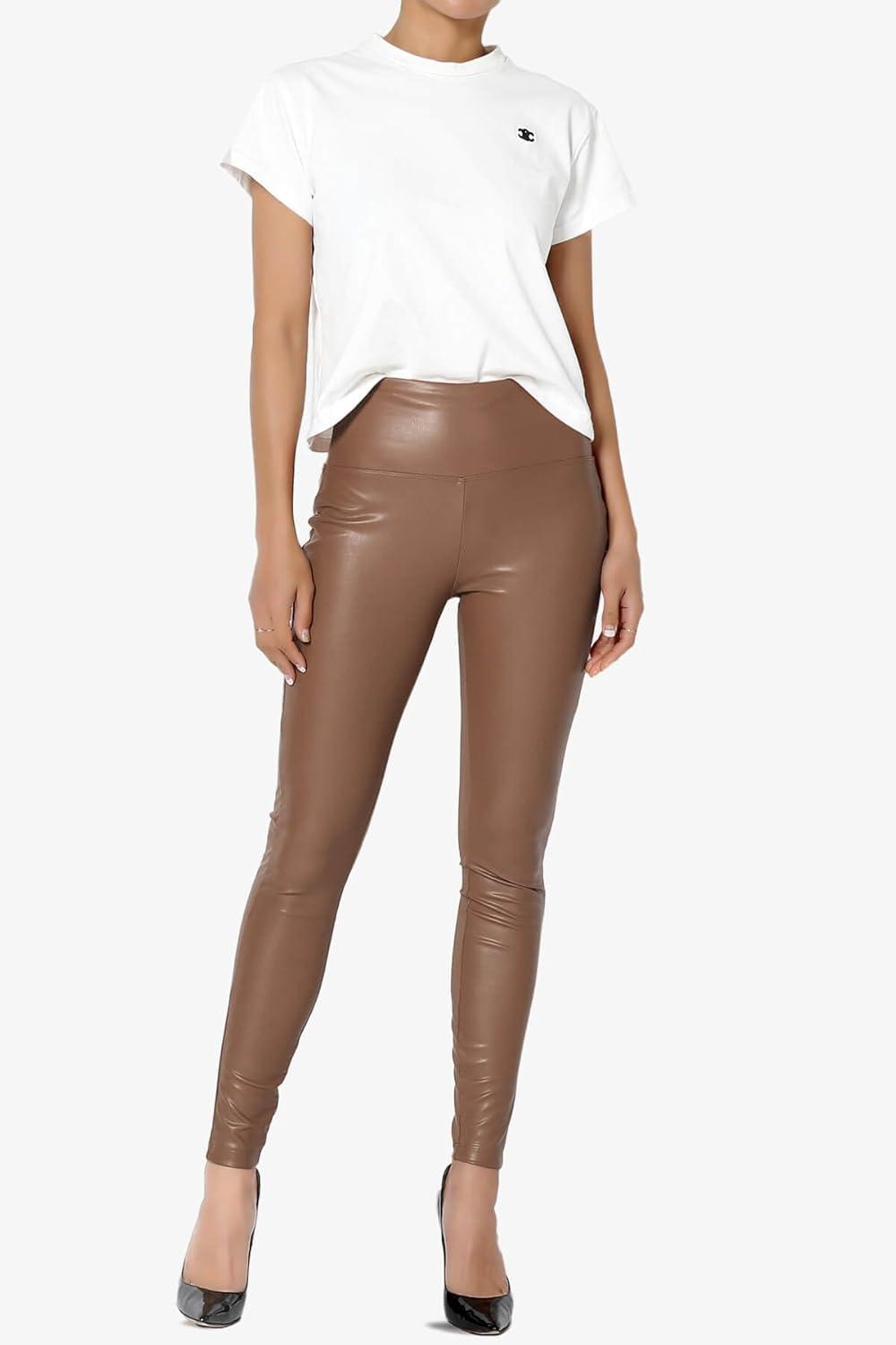imageTheMogan Womens Sexy High Waist Faux Leather Leggings Slim Fit Stretch Pants Casual Night OutDeep Camel