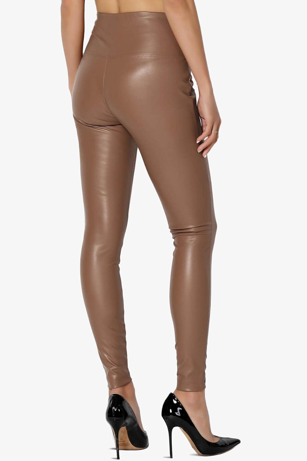 imageTheMogan Womens Sexy High Waist Faux Leather Leggings Slim Fit Stretch Pants Casual Night OutDeep Camel