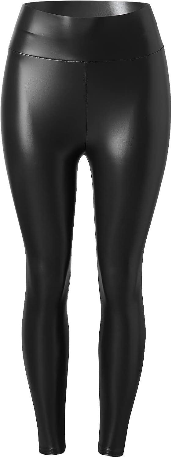 imageWomen High Waisted Faux Leather Leggings Butt Lifting Stretchy PU Pants Sexy Tights for Casual Hip HopBlack