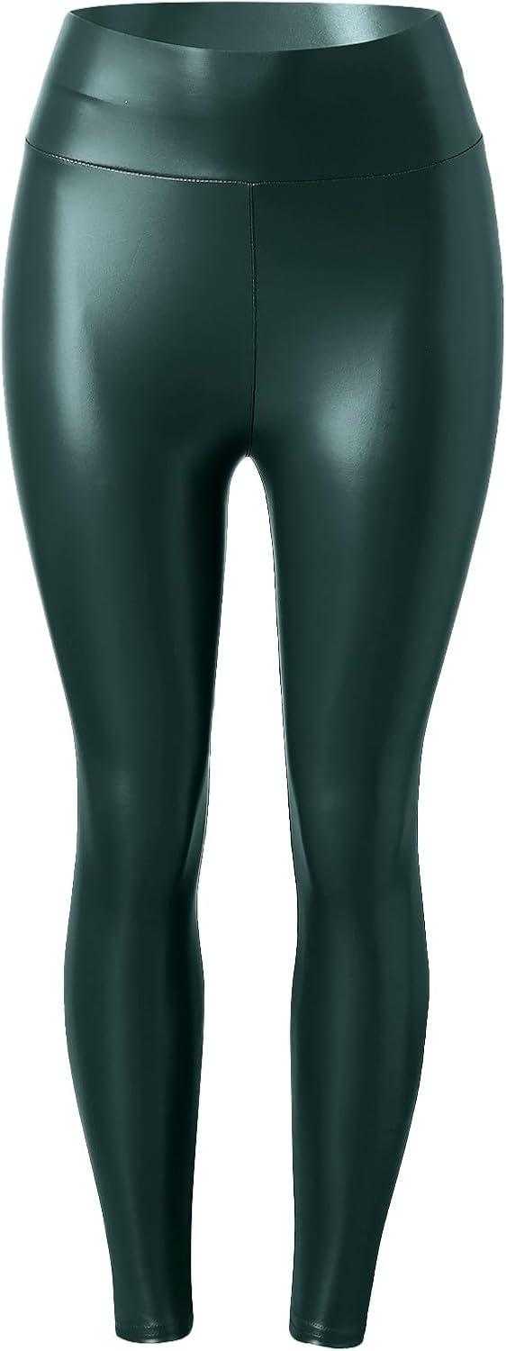 imageWomen High Waisted Faux Leather Leggings Butt Lifting Stretchy PU Pants Sexy Tights for Casual Hip HopZ02green