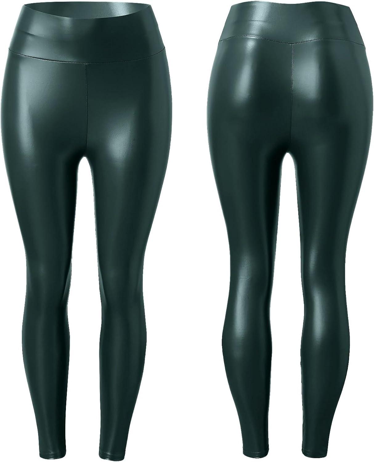 imageWomen High Waisted Faux Leather Leggings Butt Lifting Stretchy PU Pants Sexy Tights for Casual Hip HopZ02green