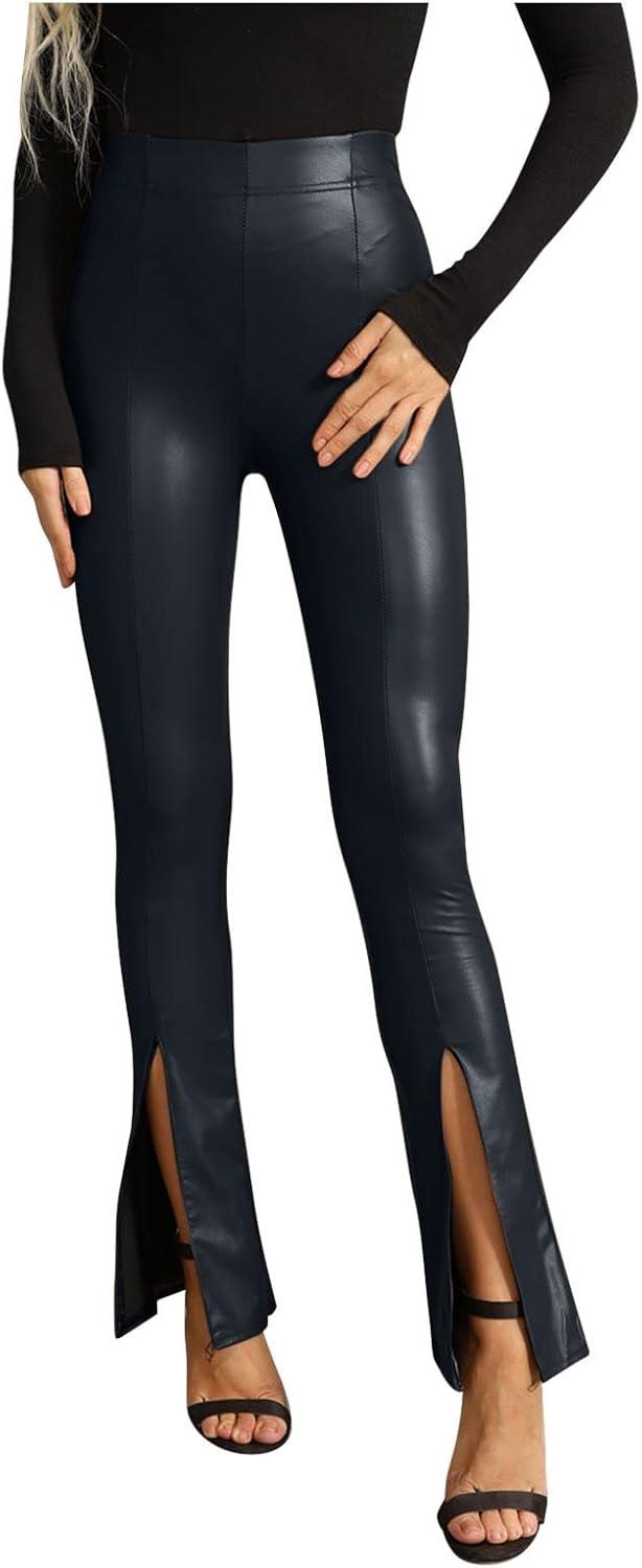 imageWomen High Waisted Faux Leather Leggings Butt Lifting Stretchy PU Pants Sexy Tights for Casual Hip HopZ04black