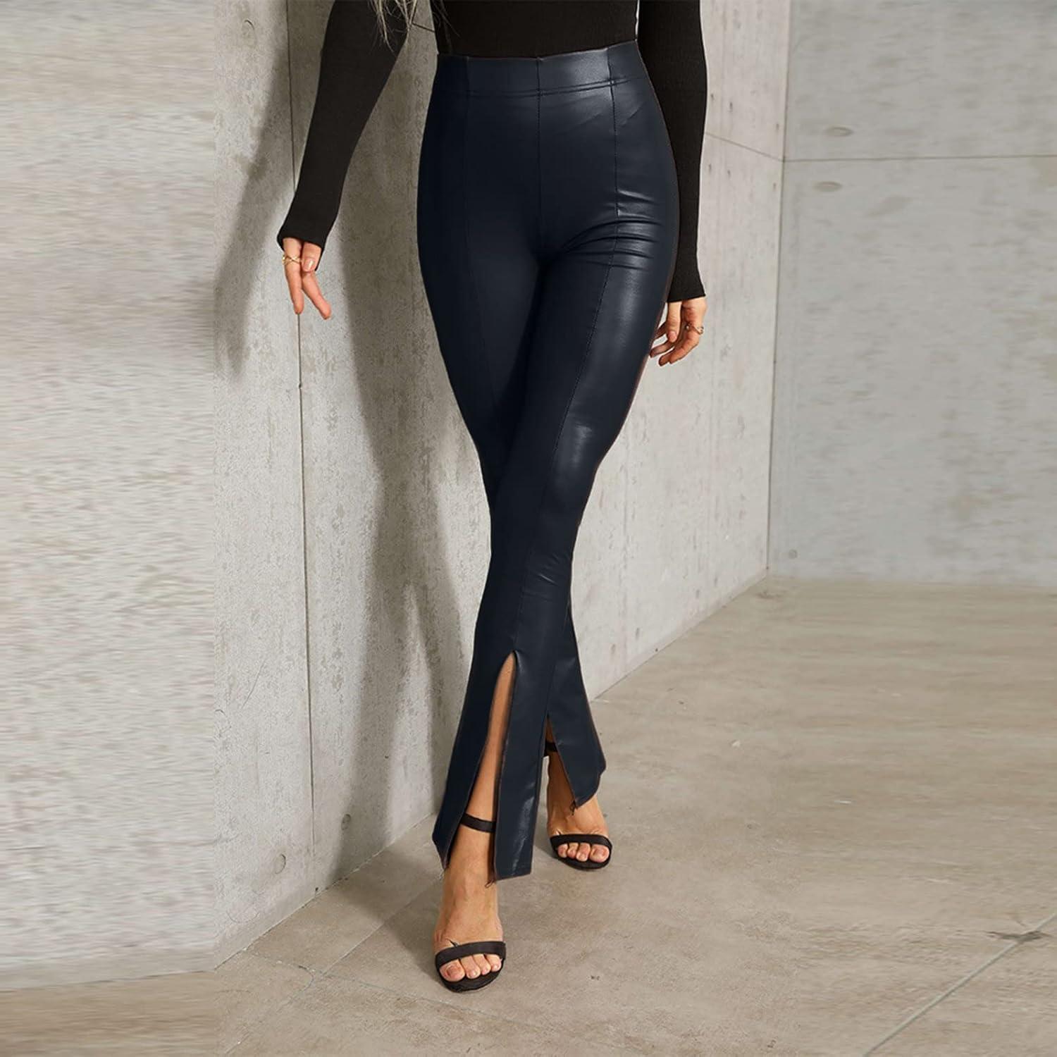 imageWomen High Waisted Faux Leather Leggings Butt Lifting Stretchy PU Pants Sexy Tights for Casual Hip HopZ04black