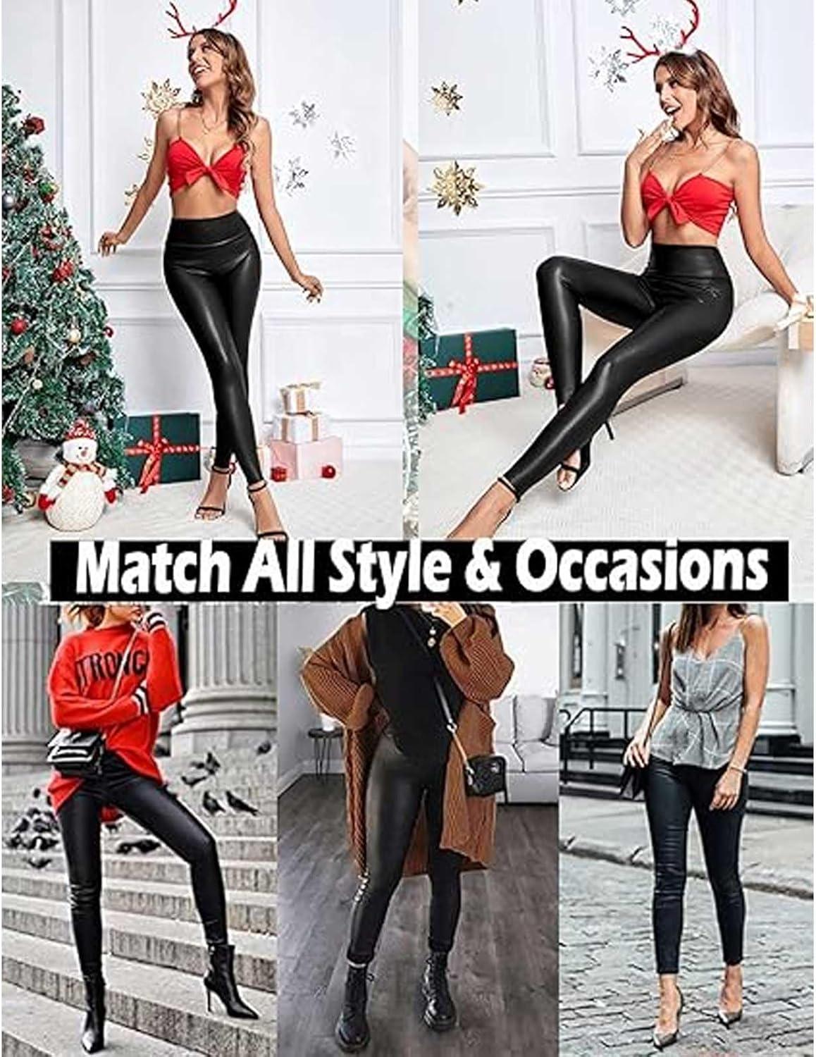 imageWomen High Waisted Faux Leather Leggings Butt Lifting Stretchy PU Pants Sexy Tights for Casual Hip HopZ04black