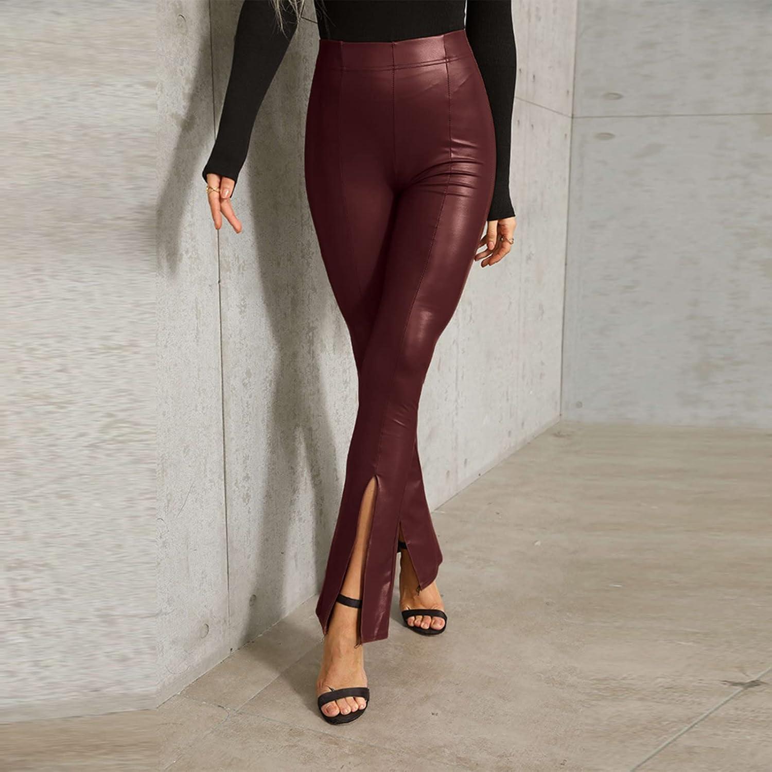 imageWomen High Waisted Faux Leather Leggings Butt Lifting Stretchy PU Pants Sexy Tights for Casual Hip HopZ06wine
