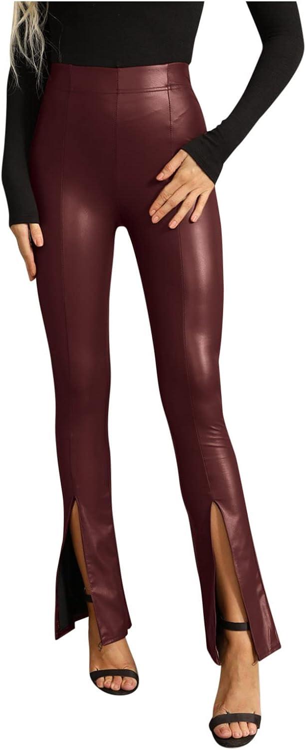 imageWomen High Waisted Faux Leather Leggings Butt Lifting Stretchy PU Pants Sexy Tights for Casual Hip HopZ06wine