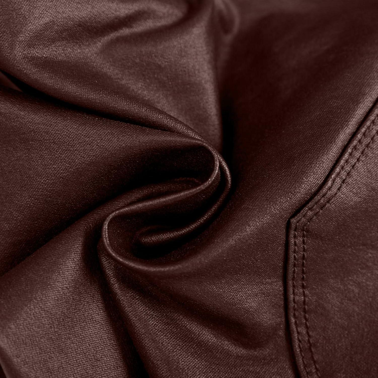 imageWomens Faux Leather Coated Flare Pants Mid Waist PU Skinny Black Leggings Bell Bottom Pants with PocketsChocolate