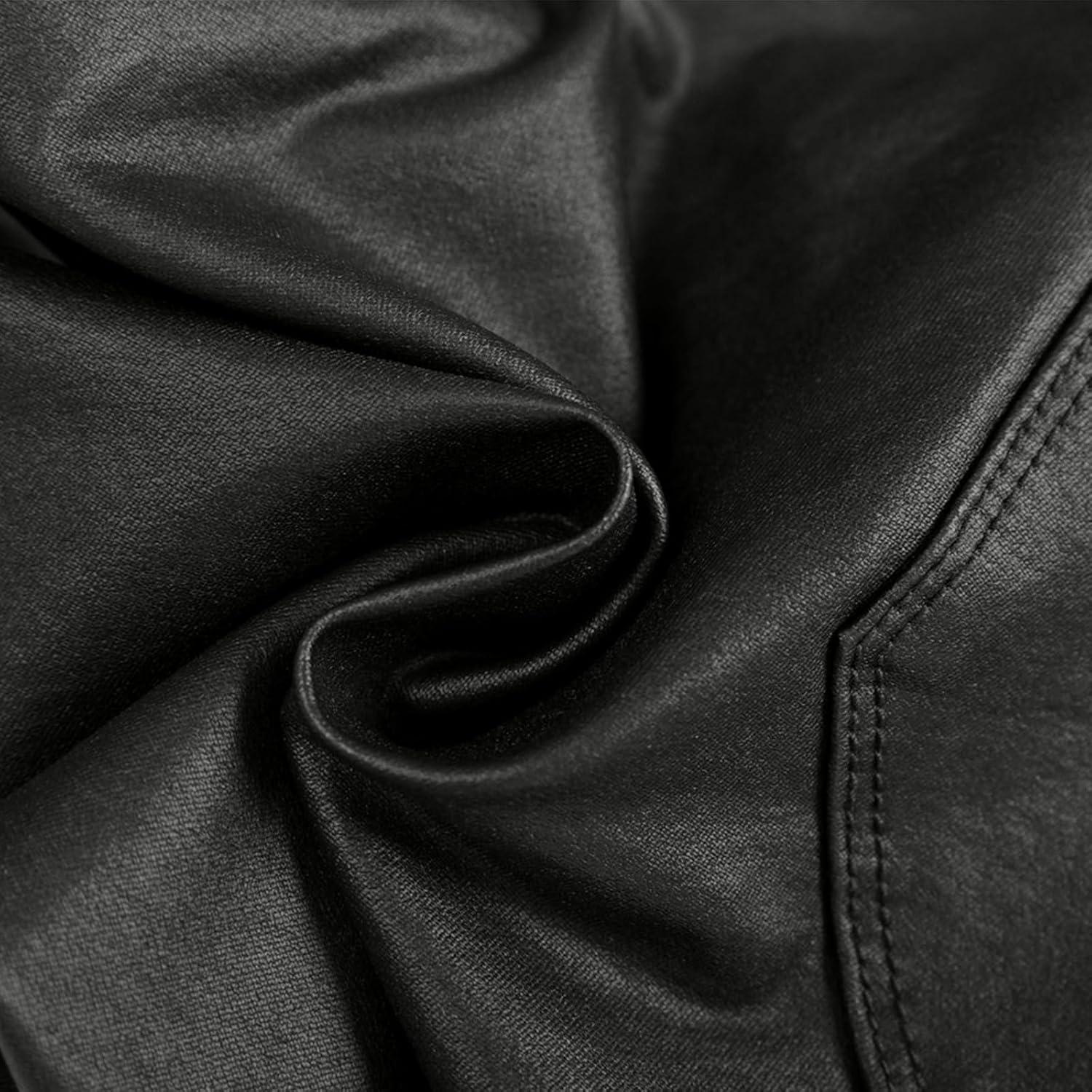 imageWomens Faux Leather Coated Flare Pants Mid Waist PU Skinny Black Leggings Bell Bottom Pants with PocketsSilver