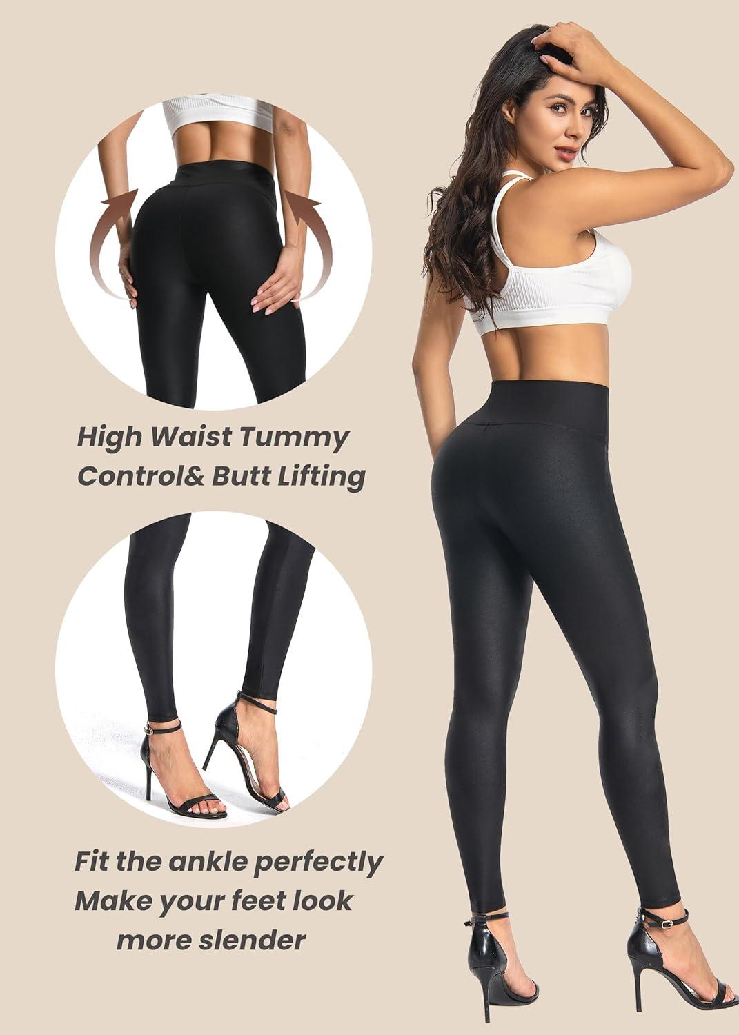 imageWomens Faux Leather Leggings High Waisted Black Leather Pants Sexy Tummy Control Stretch Comfy Pleather TightsBlack Matte Faux Leather Without Hidden Pockets