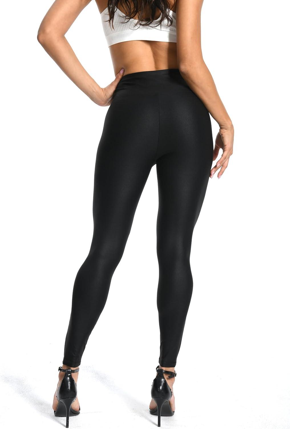 imageWomens Faux Leather Leggings High Waisted Black Leather Pants Sexy Tummy Control Stretch Comfy Pleather TightsBlack Matte Faux Leather Without Hidden Pockets