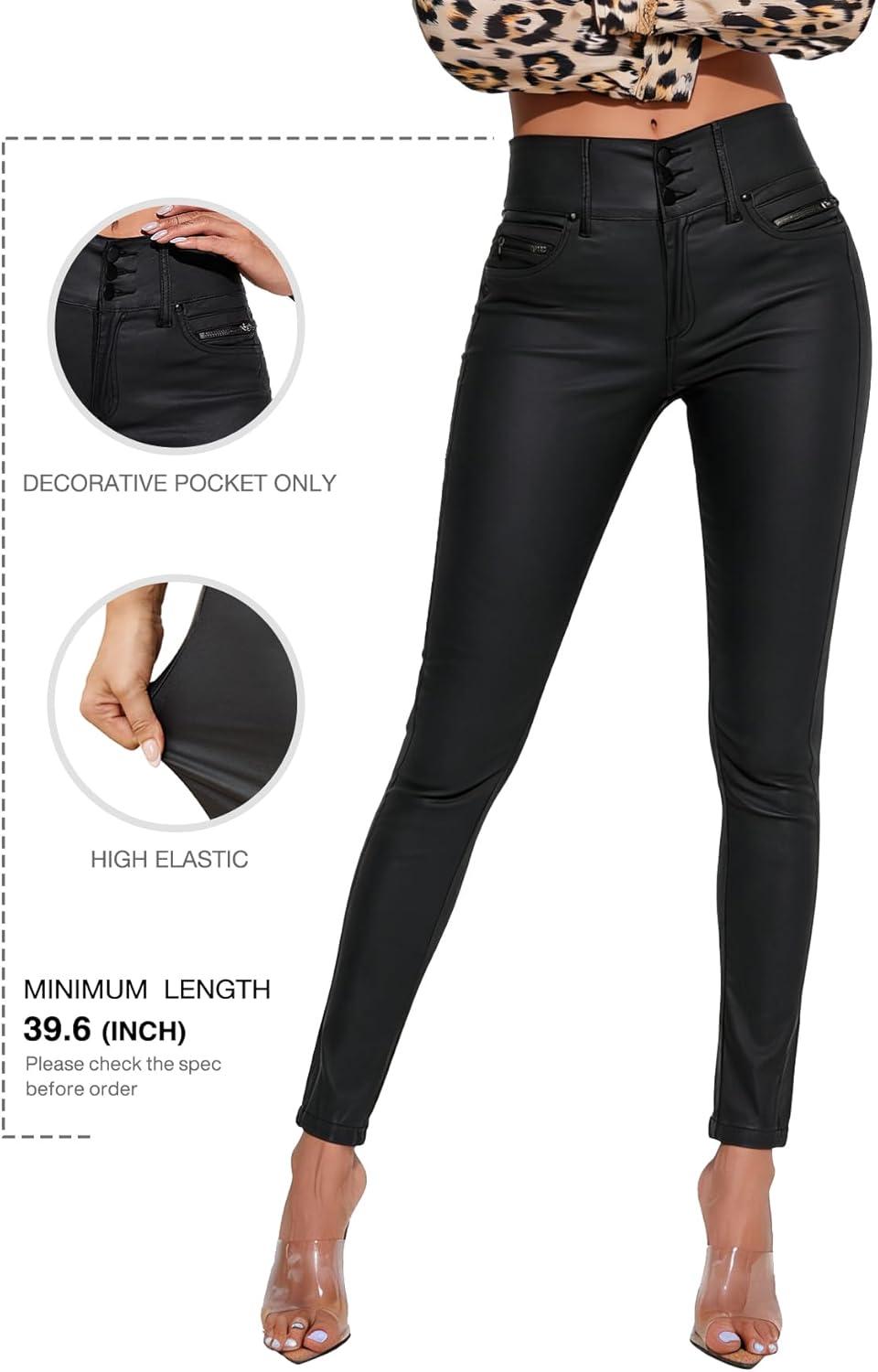 imageWomens Faux Leather Stretchy Skinny Jeggings Coated Faux Leather Legging Pants Mid WaistedBlack