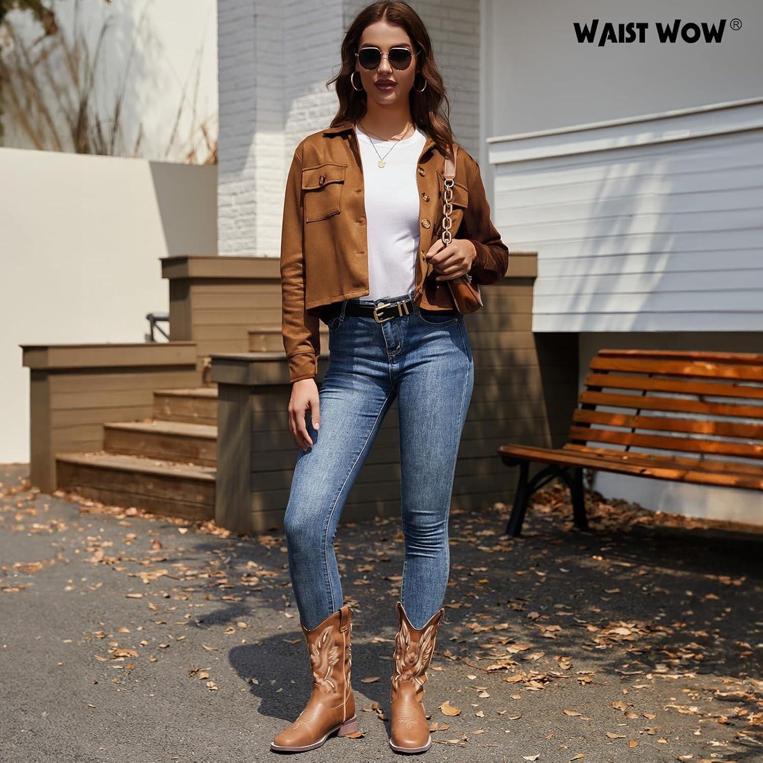 imageWomens Faux Suede Cropped Jacket Casual Button Down Fall Shacket Jackets Long Sleeve Outerwear CoatsLight Brown