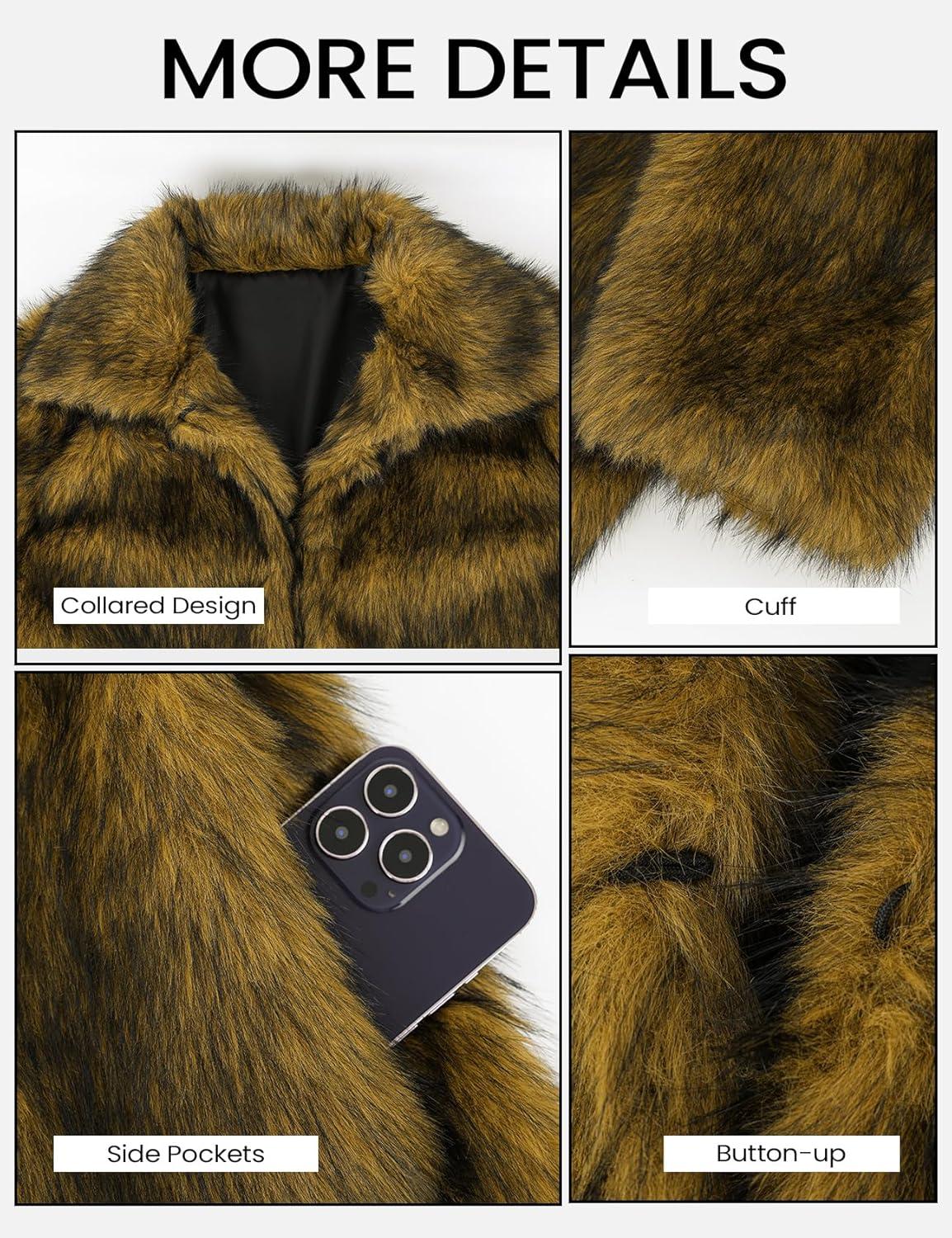 imageWyeysyt Womens Faux Fur Coat Cropped Lapel Fur Jacket Fluffy Open Front Fuzzy Winter Short Coat OuterwearBrown Black