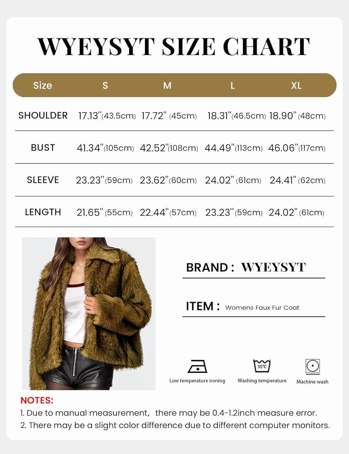 imageWyeysyt Womens Faux Fur Coat Cropped Lapel Fur Jacket Fluffy Open Front Fuzzy Winter Short Coat OuterwearBrown Black