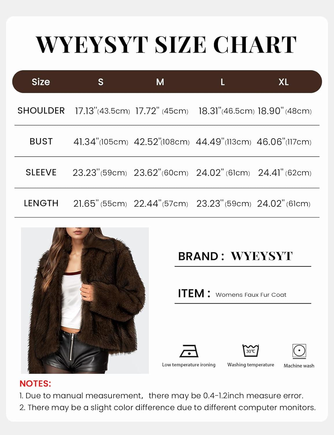 imageWyeysyt Womens Faux Fur Coat Cropped Lapel Fur Jacket Fluffy Open Front Fuzzy Winter Short Coat OuterwearCoffee