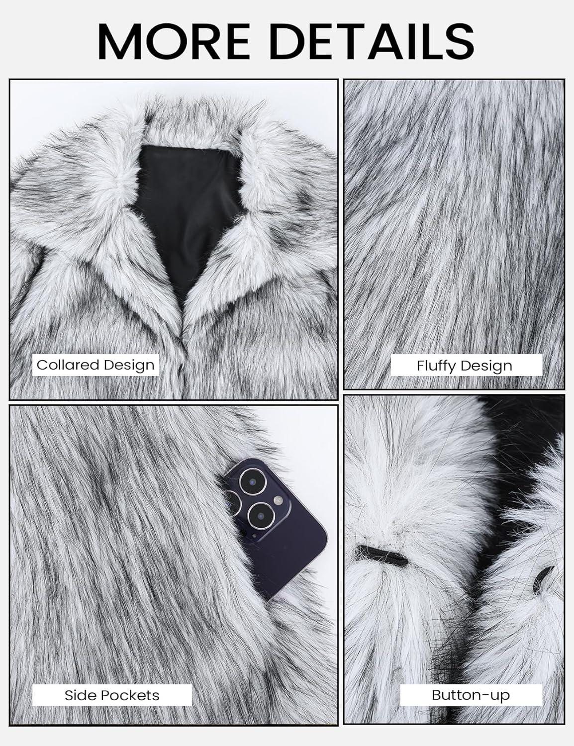 imageWyeysyt Womens Faux Fur Coat Cropped Lapel Fur Jacket Fluffy Open Front Fuzzy Winter Short Coat OuterwearWhite Black