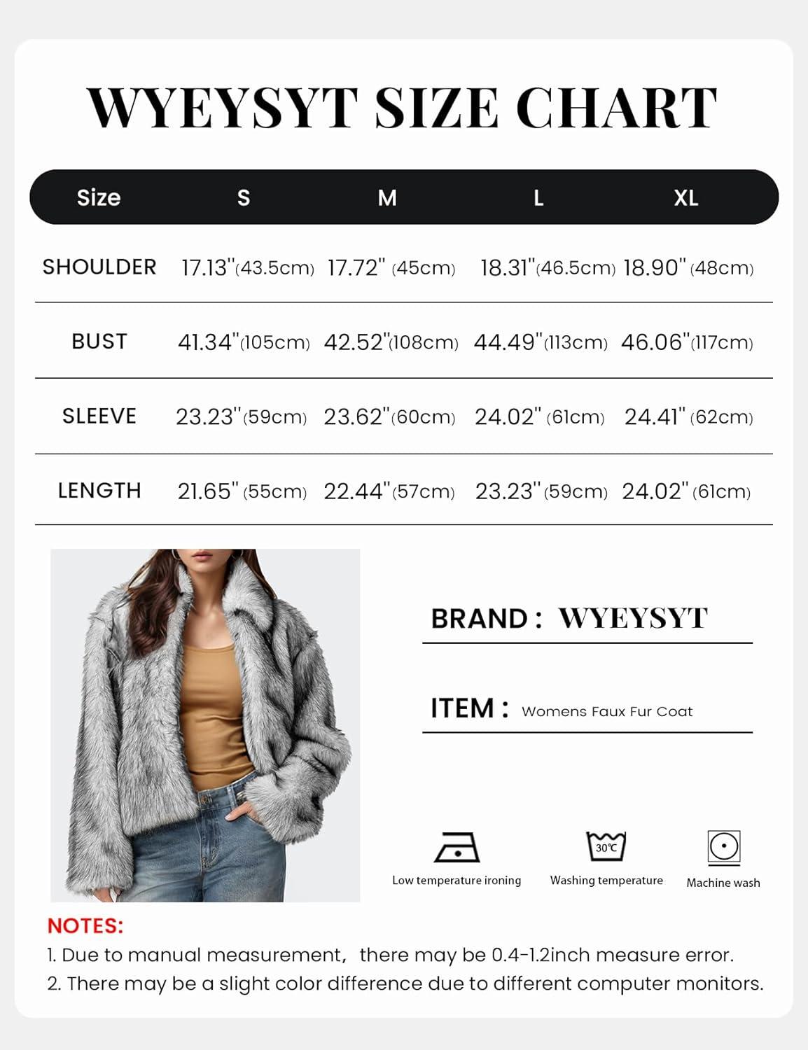 imageWyeysyt Womens Faux Fur Coat Cropped Lapel Fur Jacket Fluffy Open Front Fuzzy Winter Short Coat OuterwearWhite Black