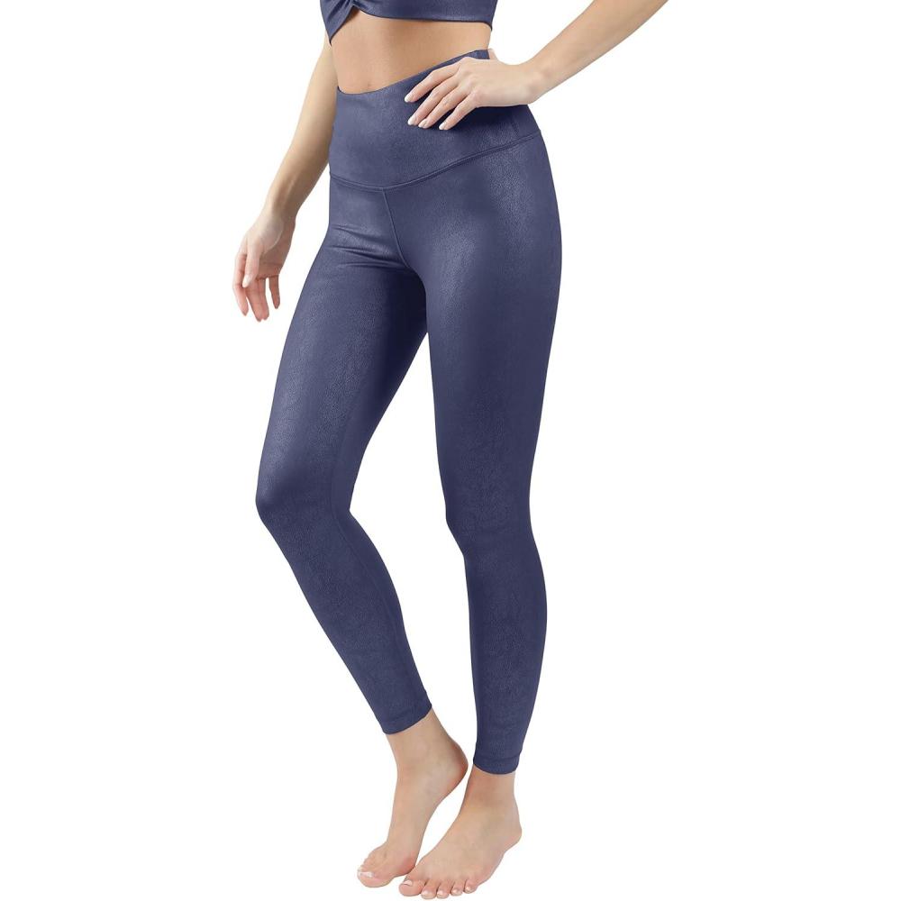 image90 Degree By Reflex Womens High Waist Squat Proof Ankle Length Printed LeggingsCracked Evening Blue