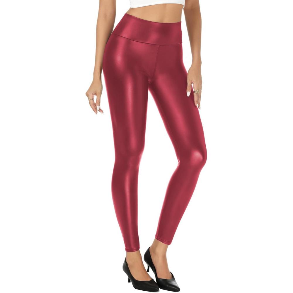 imageBuauty Faux Leather Leggings for Women High Waisted Leather Pants Tummy Control Stretch Pleather PU PantsRed