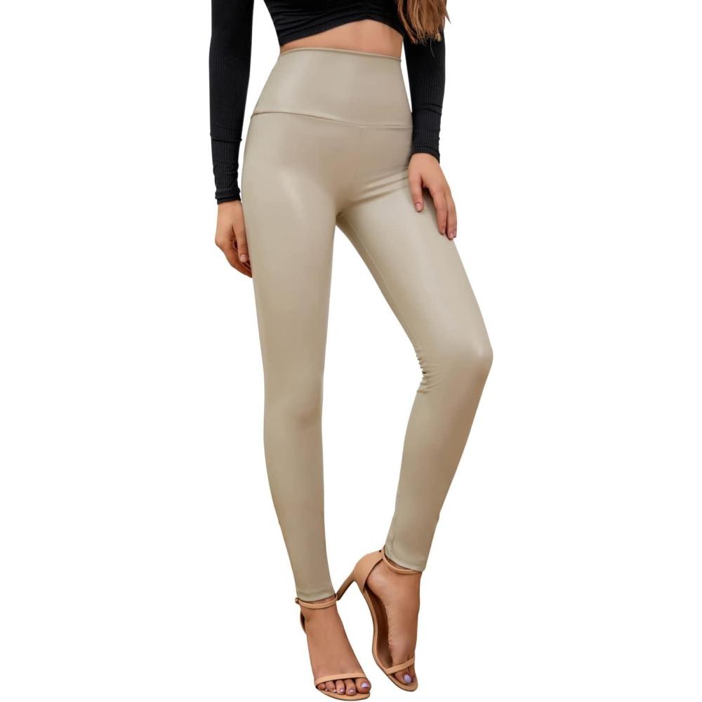 imageEverbellus Sexy Womens Faux Leather High Waisted LeggingsBeige