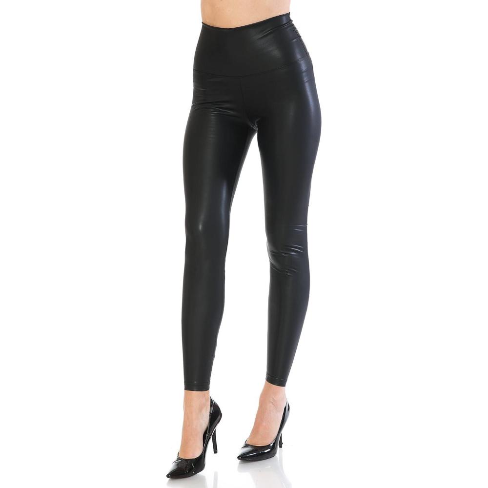 imageLeggings Depot Womens High Waist Faux Leather Leggings Tights Pleather PantsBlack