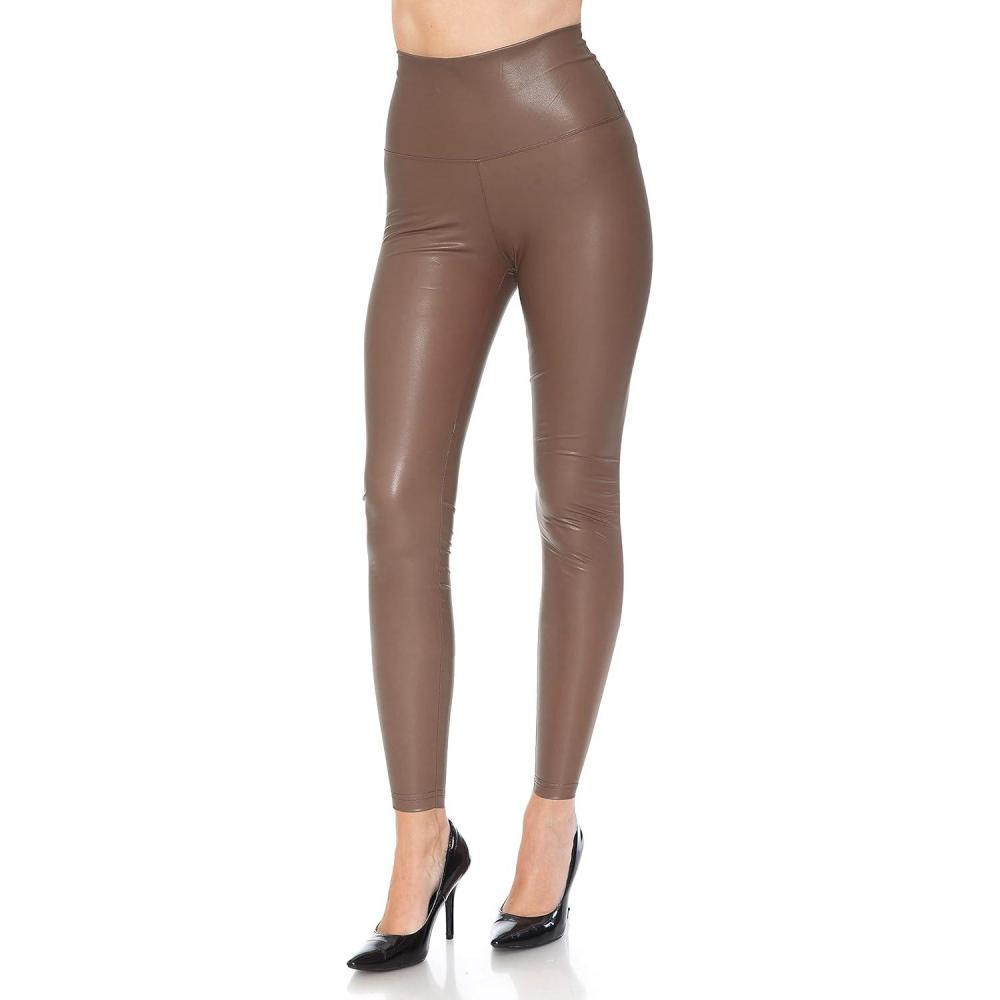 imageLeggings Depot Womens High Waist Faux Leather Leggings Tights Pleather PantsBrown
