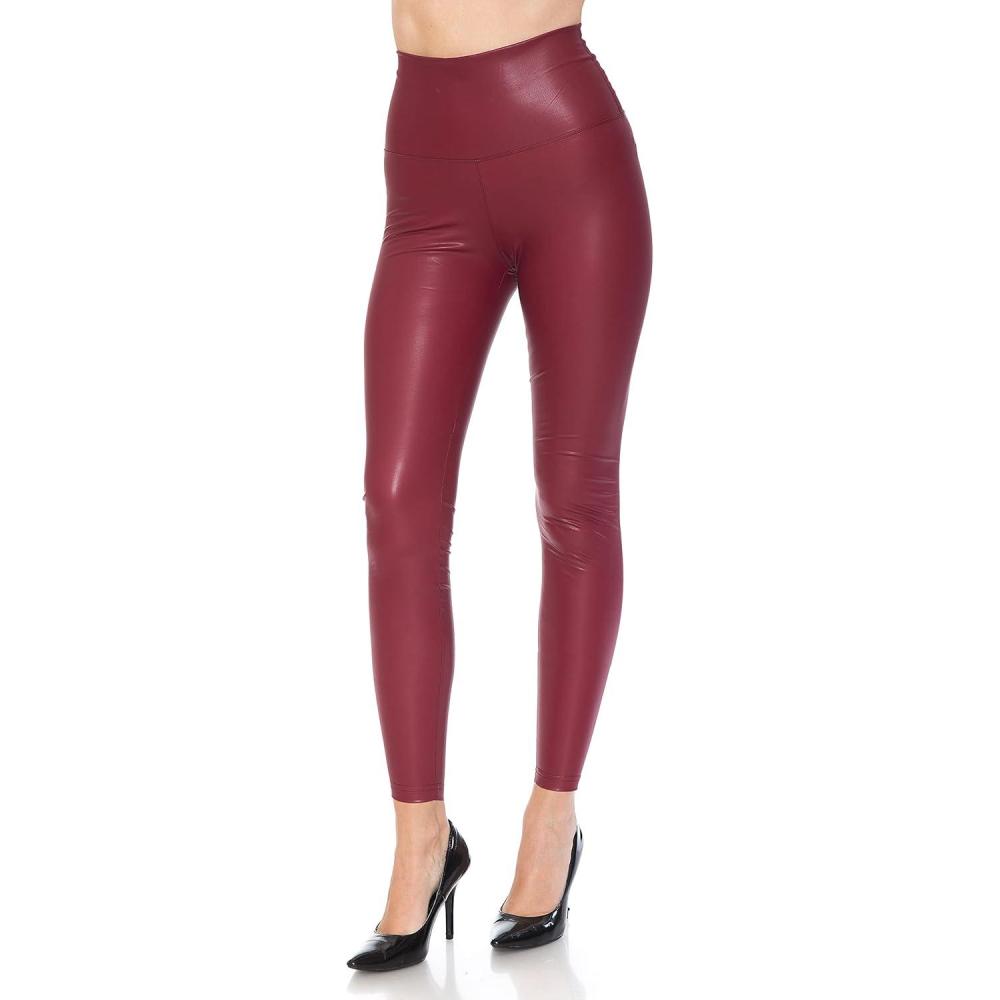 imageLeggings Depot Womens High Waist Faux Leather Leggings Tights Pleather PantsBurgundy