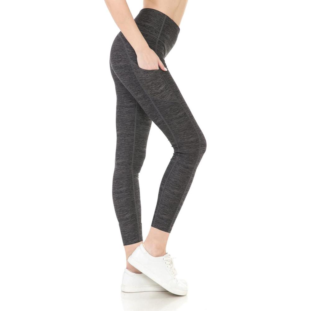 imageLeggings Depot Womens High Waist Faux Leather Leggings Tights Pleather PantsSpace Dye Charcoal