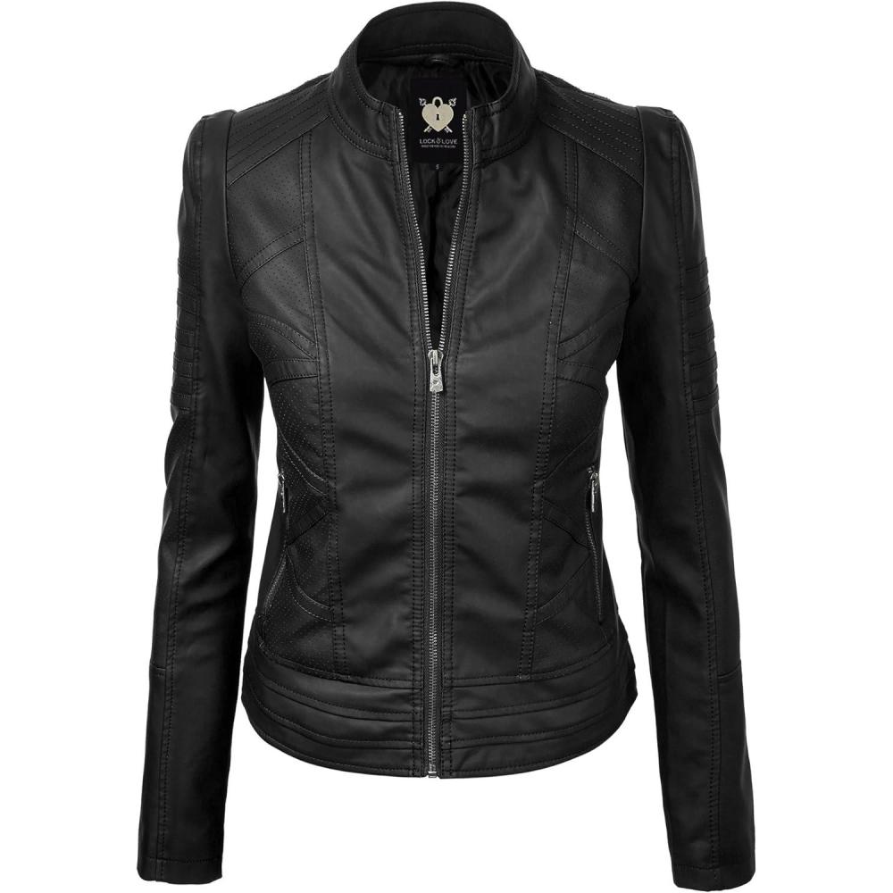 imageLock and Love Womens Faux Leather Moto Biker Jacket Coat with Removable or NonRemovable HoodWjc746ablack