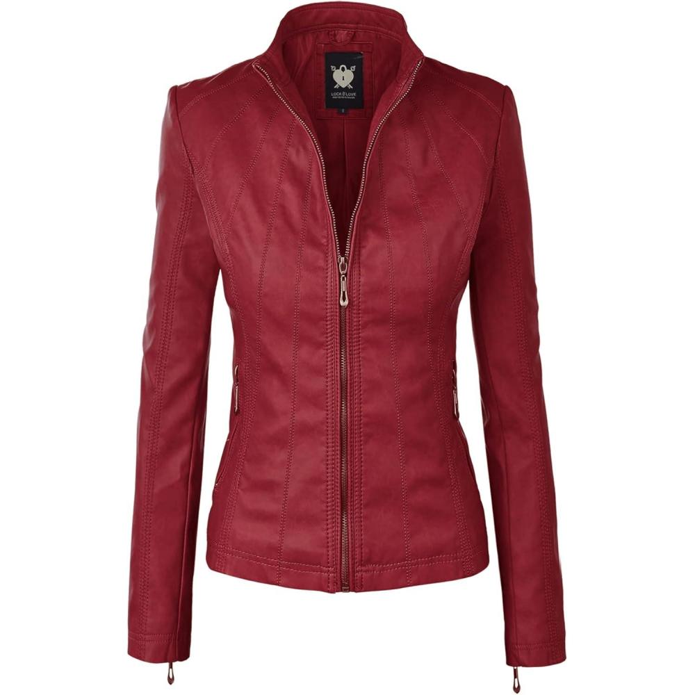 imageLock and Love Womens Faux Leather Moto Biker Jacket Coat with Removable or NonRemovable HoodWjc877lred
