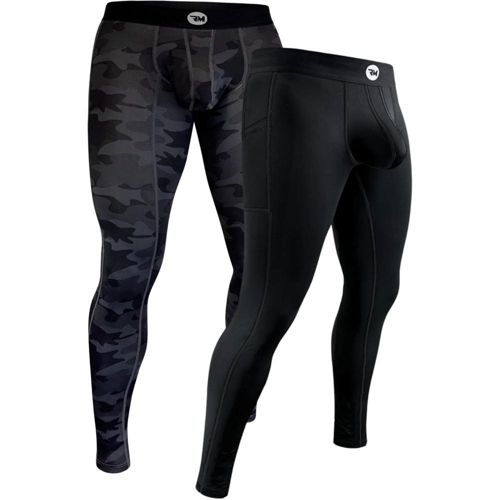 imageRM Real Men ABCD Pouch Compression Pants 1 2 and 3 Pack Mens Leggings Yoga Pants Tights Base Layer Men Cold Weather2 Pack BlackCamo Aero Flex