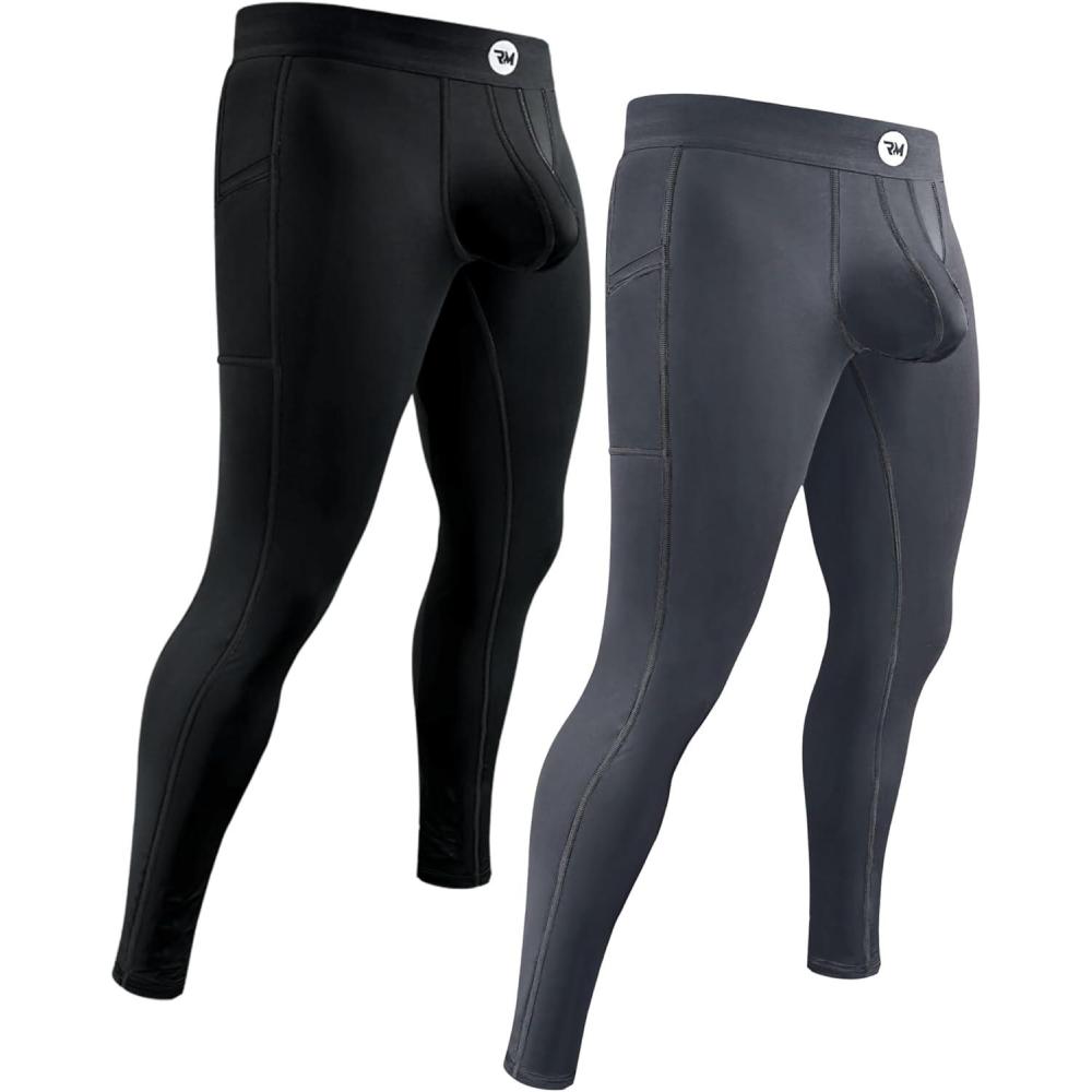 imageRM Real Men ABCD Pouch Compression Pants 1 2 and 3 Pack Mens Leggings Yoga Pants Tights Base Layer Men Cold Weather2 Pack BlackGray Aero Flex