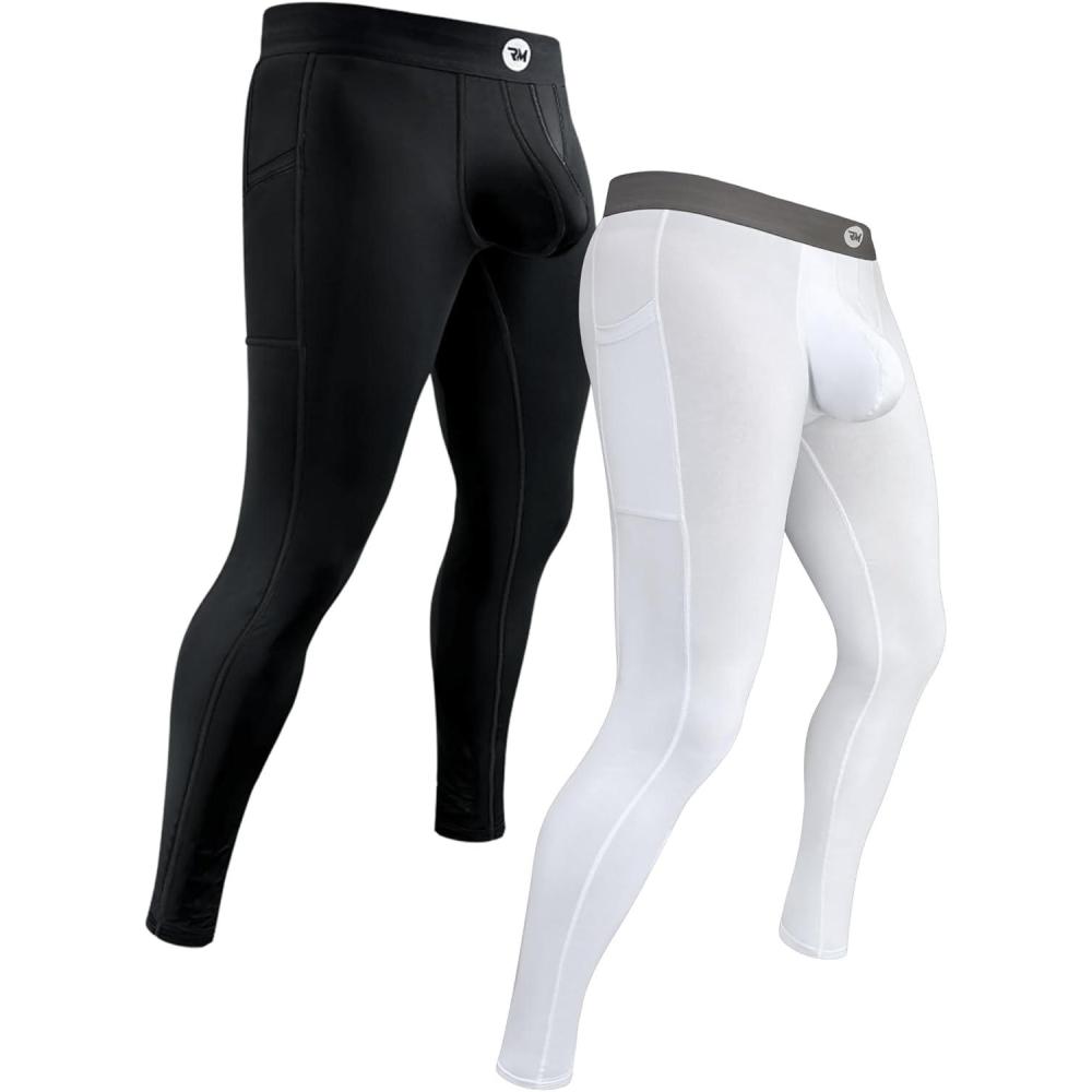 imageRM Real Men ABCD Pouch Compression Pants 1 2 and 3 Pack Mens Leggings Yoga Pants Tights Base Layer Men Cold Weather2 Pack BlackWhite Aero Flex