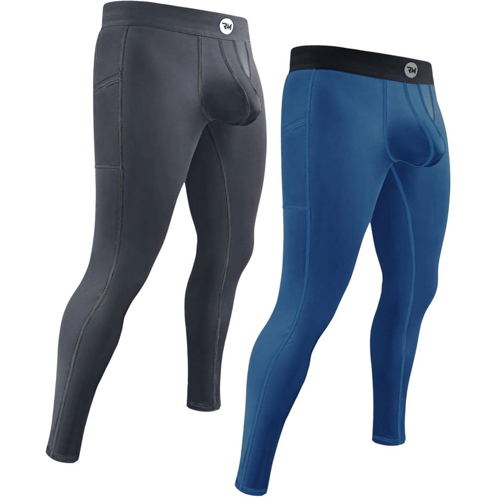 imageRM Real Men ABCD Pouch Compression Pants  1 2 and 3 Pack Mens Leggings Yoga Pants Tights Base Layer Men Cold Weather2 Pack  BlueGray Aero Flex