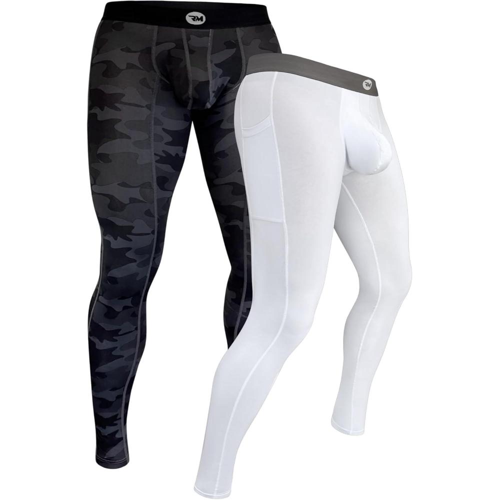 imageRM Real Men ABCD Pouch Compression Pants 1 2 and 3 Pack Mens Leggings Yoga Pants Tights Base Layer Men Cold Weather2 Pack CamoWhite Aero Flex