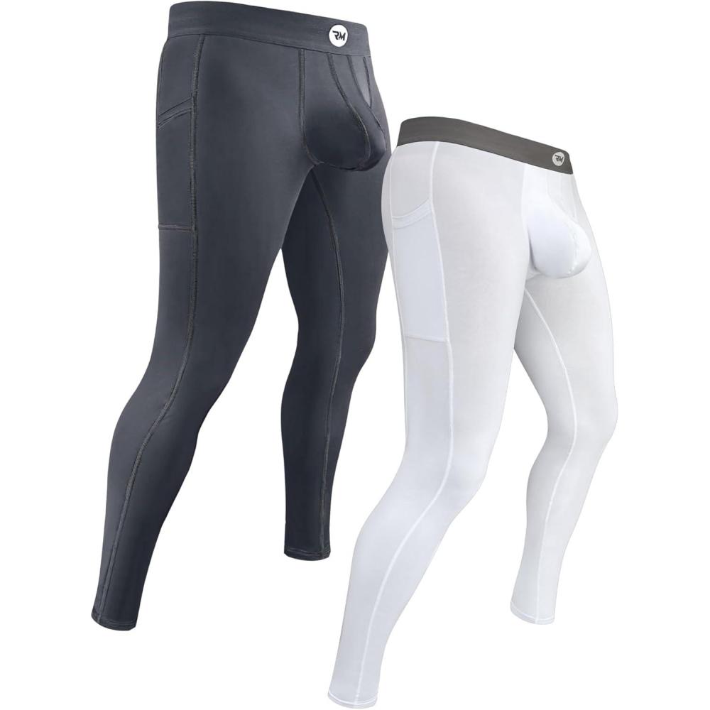 imageRM Real Men ABCD Pouch Compression Pants  1 2 and 3 Pack Mens Leggings Yoga Pants Tights Base Layer Men Cold Weather2 Pack  GrayWhite Aero Flex