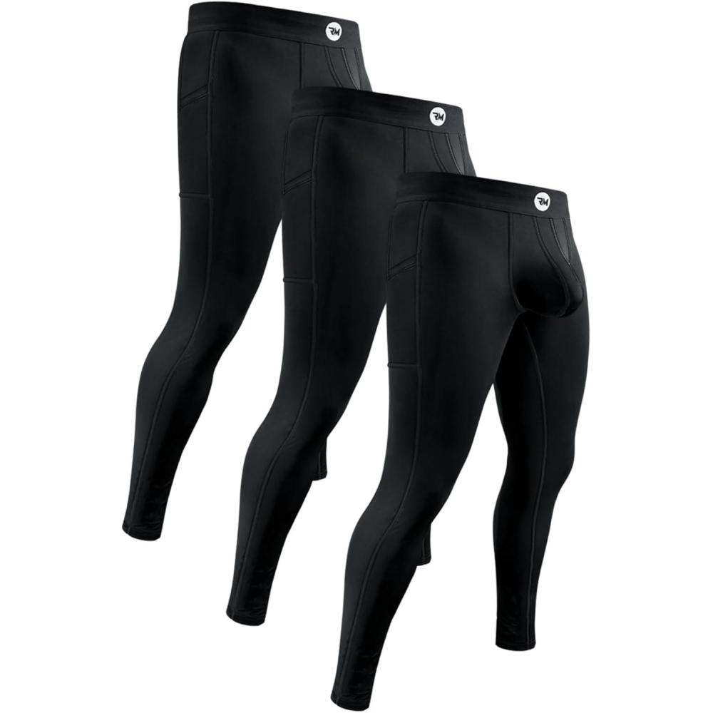 imageRM Real Men ABCD Pouch Compression Pants 1 2 and 3 Pack Mens Leggings Yoga Pants Tights Base Layer Men Cold Weather3 Pack Black Aero Flex
