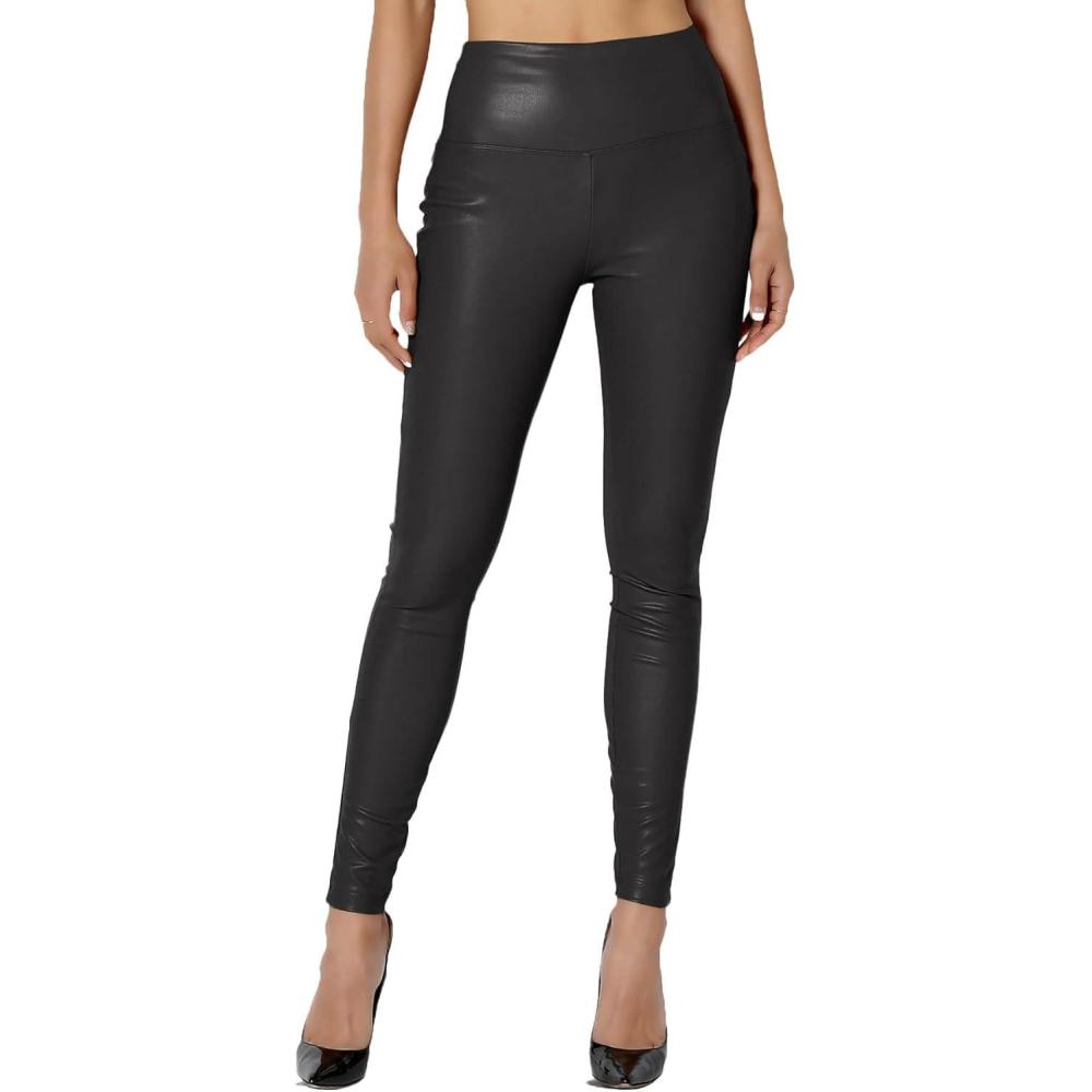 imageTheMogan Womens Sexy High Waist Faux Leather Leggings Slim Fit Stretch Pants Casual Night OutBlack