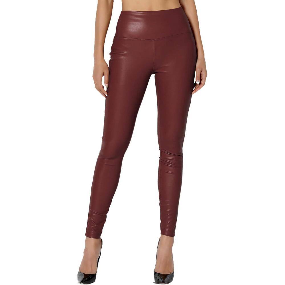 imageTheMogan Womens Sexy High Waist Faux Leather Leggings Slim Fit Stretch Pants Casual Night OutDark Rust