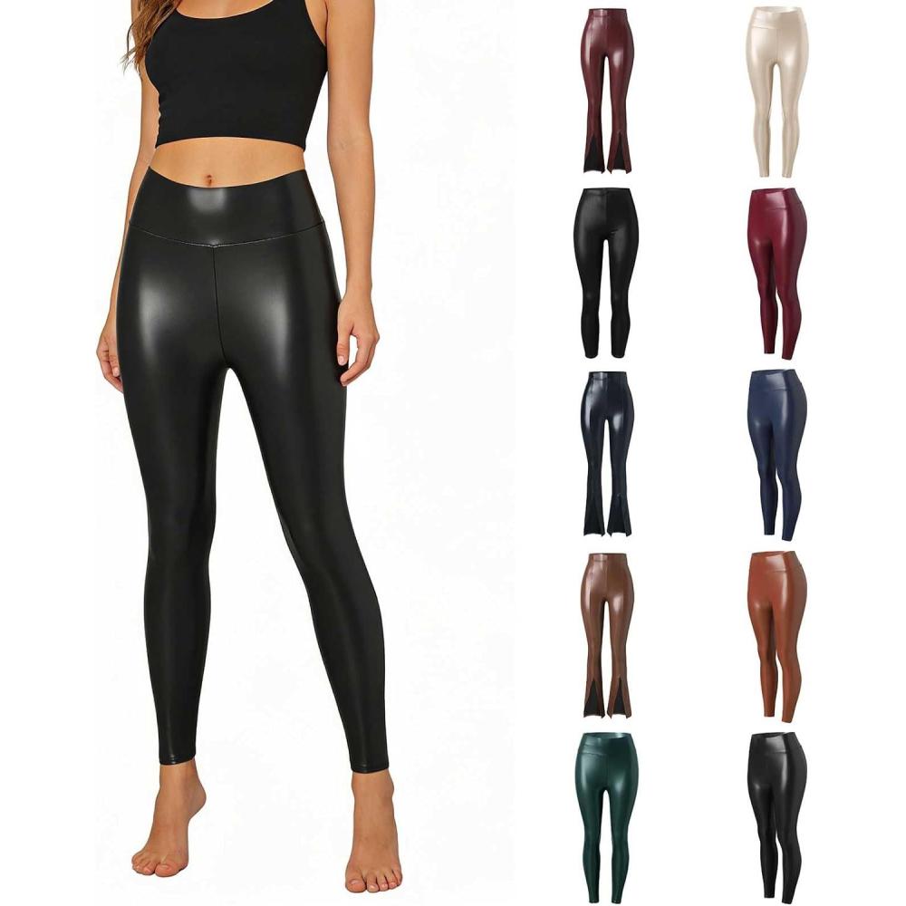 imageWomen High Waisted Faux Leather Leggings Butt Lifting Stretchy PU Pants Sexy Tights for Casual Hip HopBlack