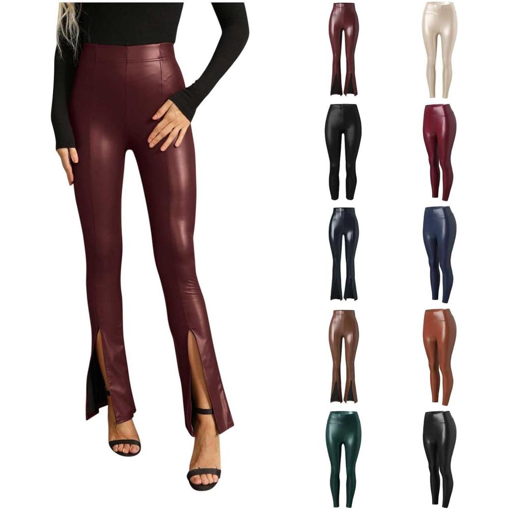imageWomen High Waisted Faux Leather Leggings Butt Lifting Stretchy PU Pants Sexy Tights for Casual Hip HopZ06wine