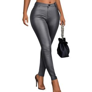 Avanova Women Faux Leather Pants for Women Low Rise Thick Thermal Lined Skinny Sexy Leggings(Gray)