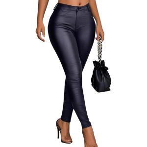 Avanova Women Faux Leather Pants for Women Low Rise Thick Thermal Lined Skinny Sexy Leggings(Navy)