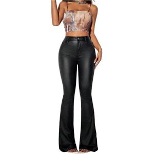 Floerns Women’s Faux Leather Flare Leggings High Waisted Party Bell Bottom Pants Clubwear(Black)