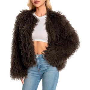 Fur Coats For Women, 2025 Plus Size Mongolian Faux Fuzzy Jacket Fluffy Long Sleeve Winter Coat with Pockets.(Coffee)
