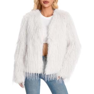 Fur Coats For Women, 2025 Plus Size Mongolian Faux Fuzzy Jacket Fluffy Long Sleeve Winter Coat with Pockets.(White Tassels)